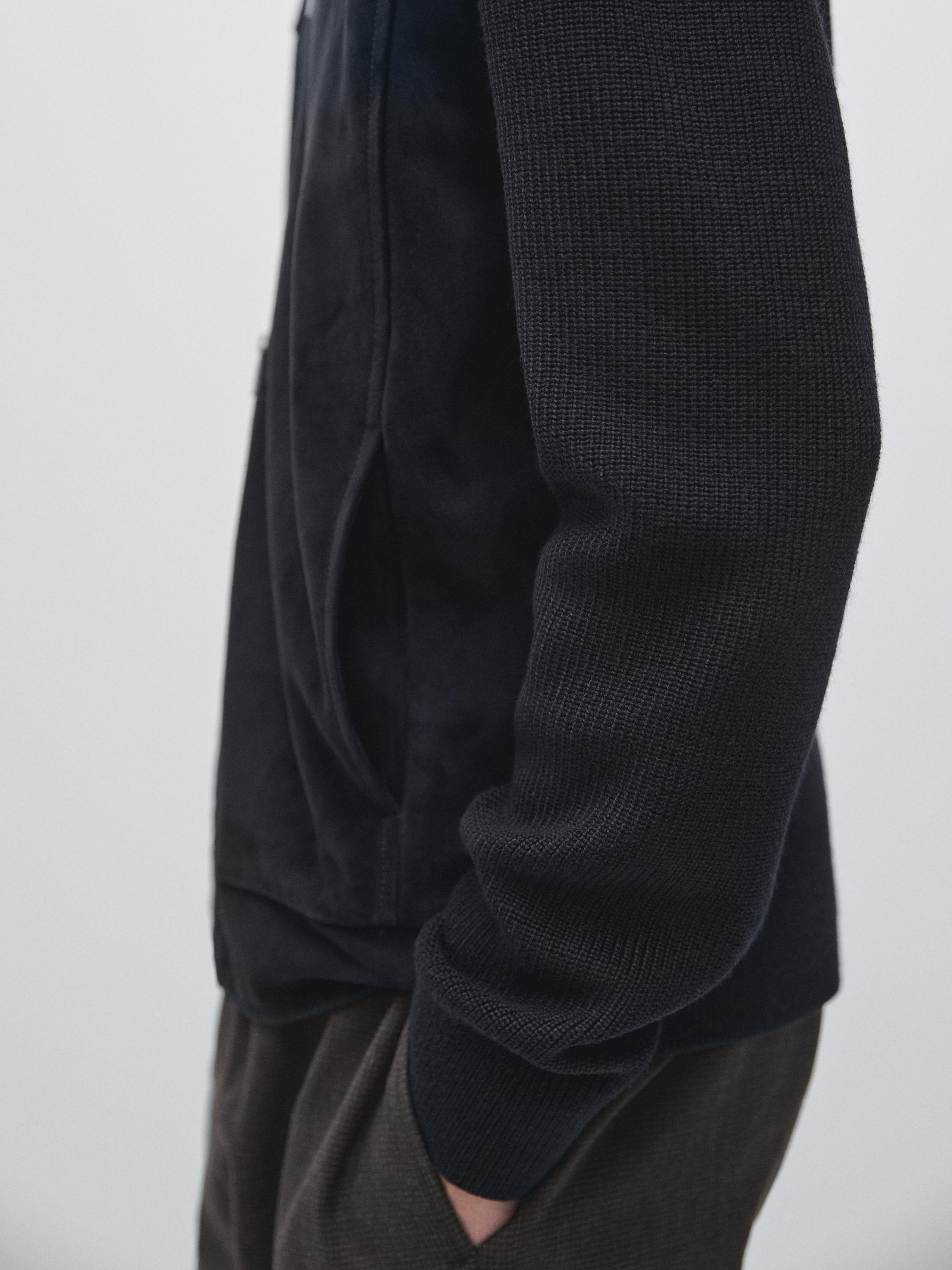 Veste bomber laine et cuir finition daim